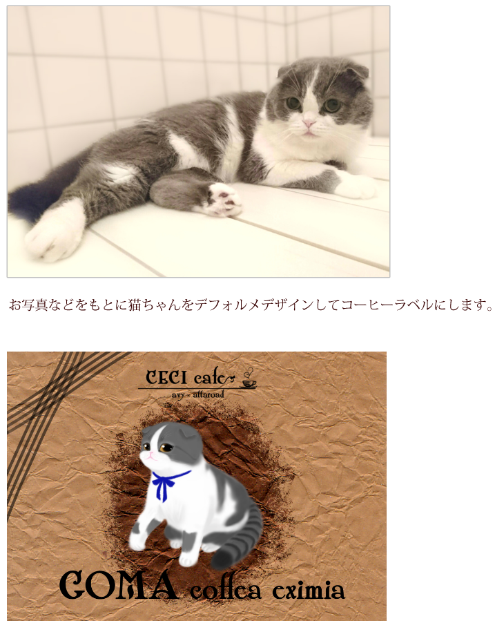 写真などをもとに猫ちゃんをデフォルメしラベルにします